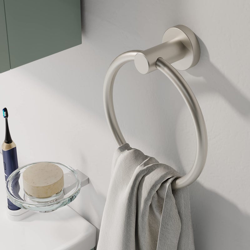 RARXTR Brushed Nickel Towel Ring  Hand Towel Holder for Bathroom Kitchen Modern Rounded Base Wall Mount SUS304 Stainless Steel - Image 5